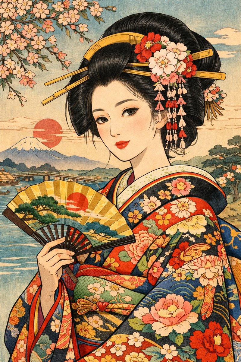 江戸時代美人画現代再現イラストポートレート