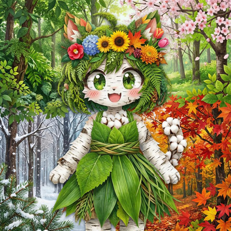 四季草木拼接的Nano Banana Pro角色艺术