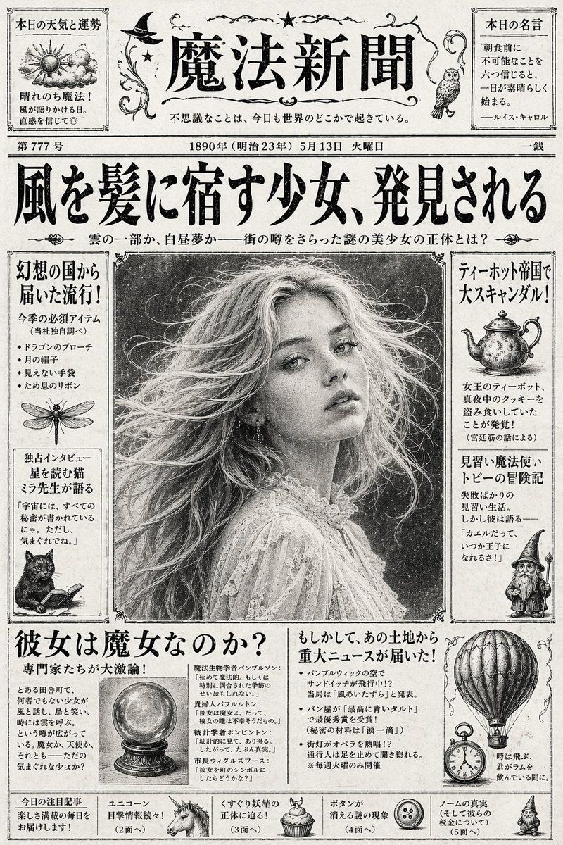 复古日式奇幻魔法报纸