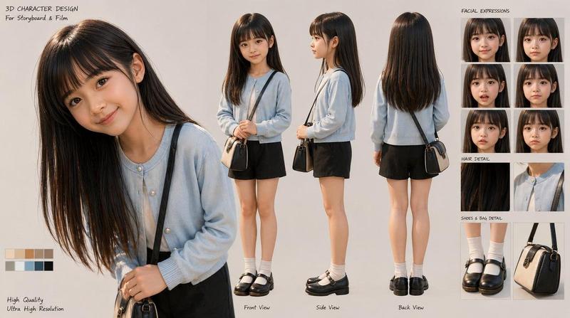 3D 女学生角色设计图