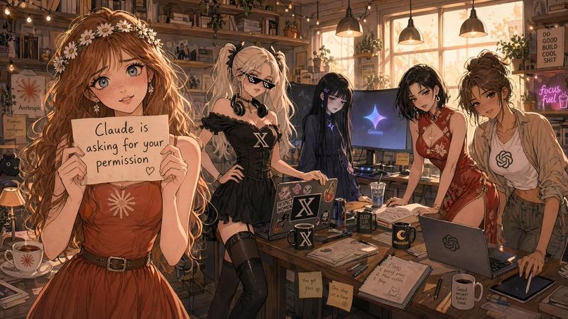 动漫 AI 工作室少女与日落
