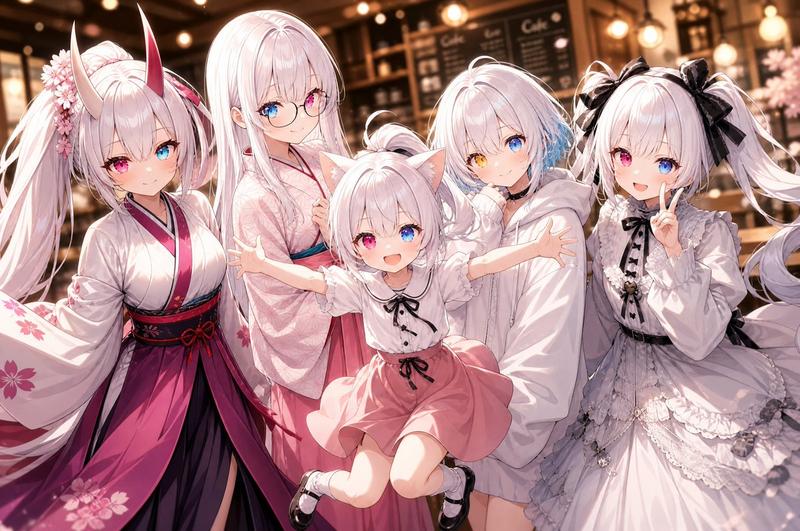 五少女动漫咖啡馆合影