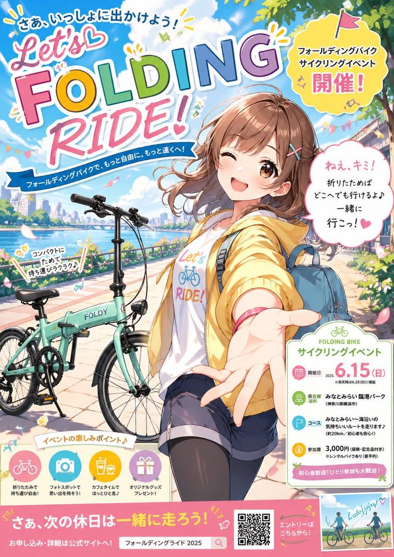 动漫风折叠自行车活动海报