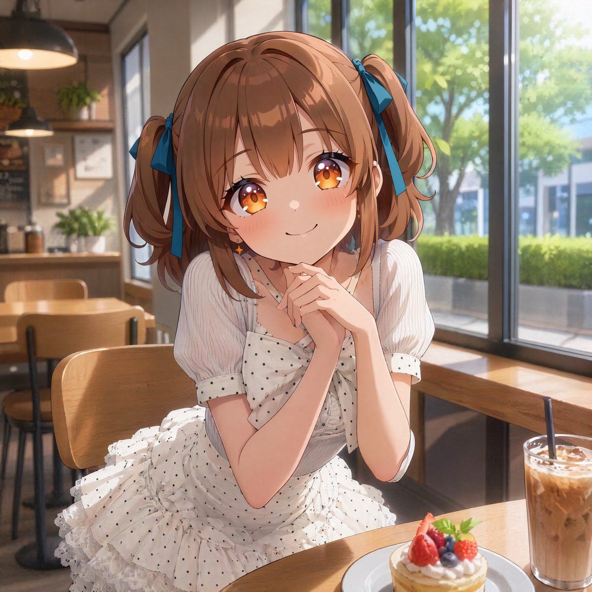 阳光咖啡馆里的动漫少女