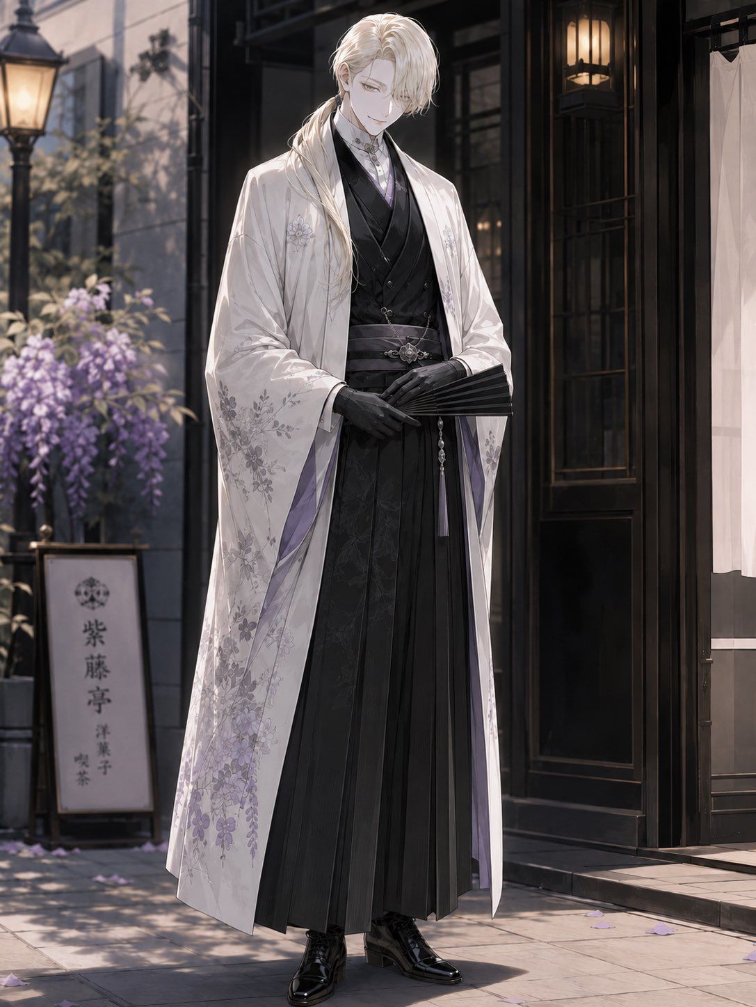 优雅甜品店和服男子
