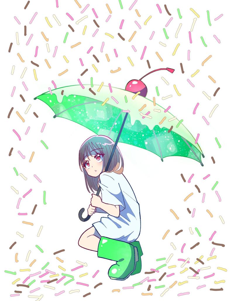 动漫少女与哈密瓜苏打伞