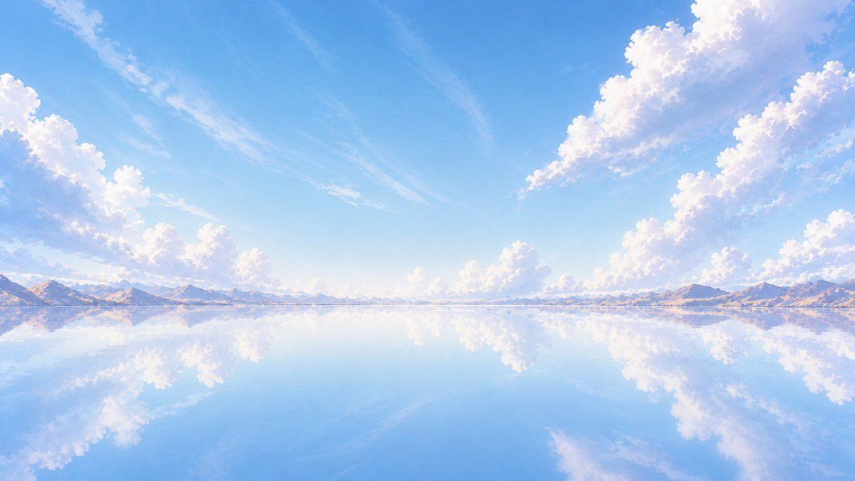 动漫风格镜面湖泊天空背景