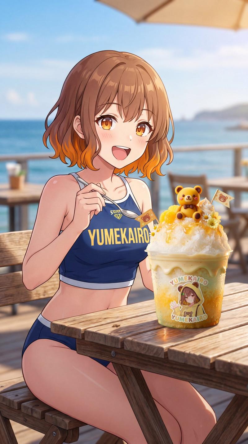 动漫海边刨冰泳装少女