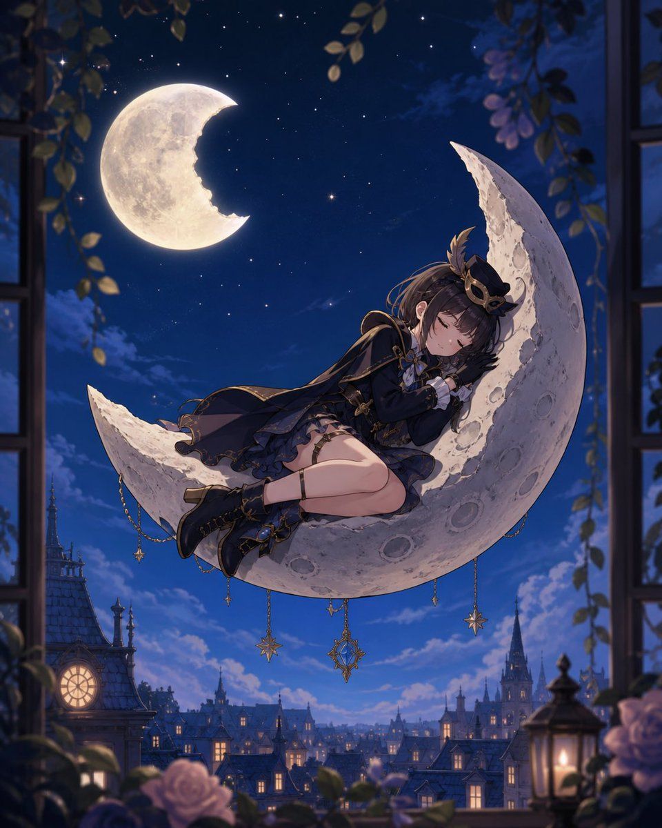 Anime Girl Sleeping on Stolen Moon