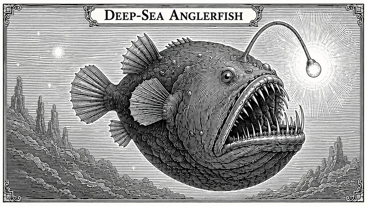 钞票雕刻风格的深海生物