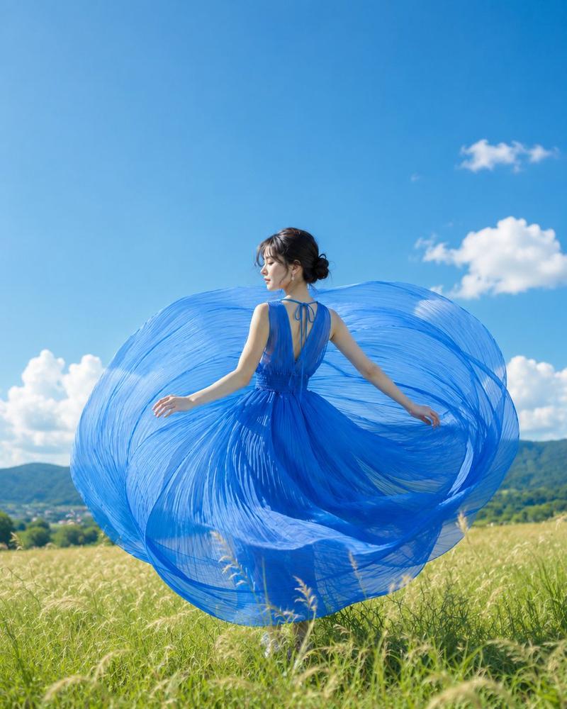 夏日蓝裙肖像