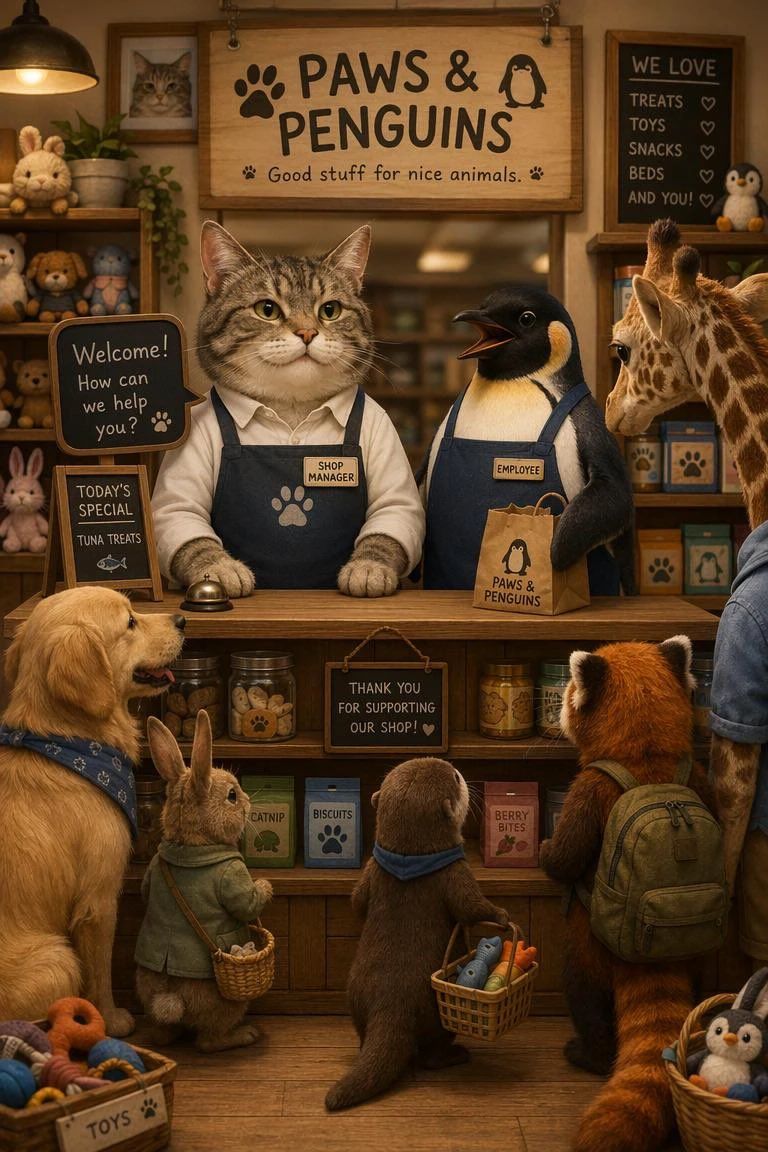 猫咪经理与企鹅店员