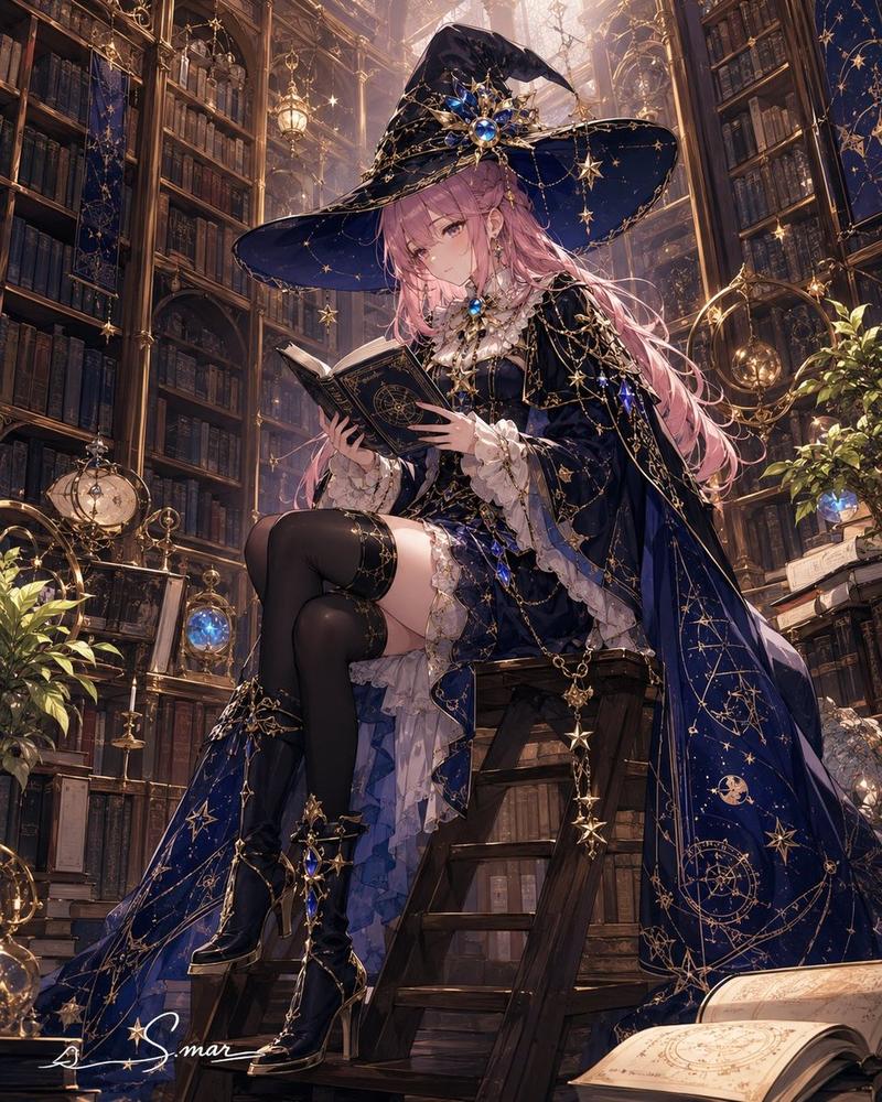 魔法图书馆中的星辰女巫