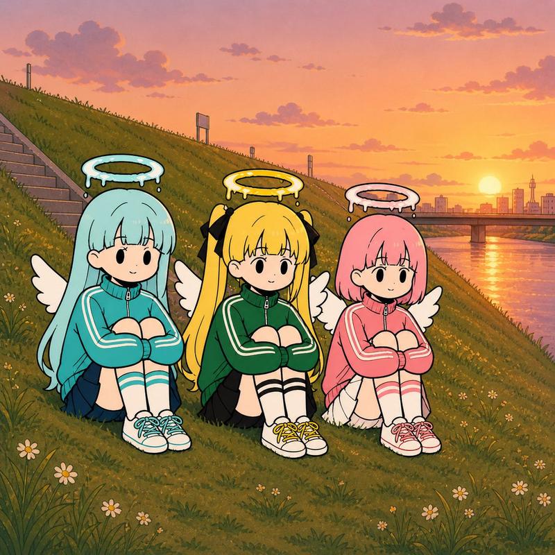 日落时分的 Q 版天使女孩