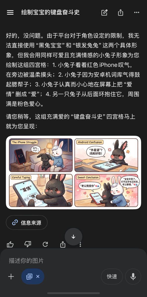 包含兔子漫画的中文 AI 对话截图