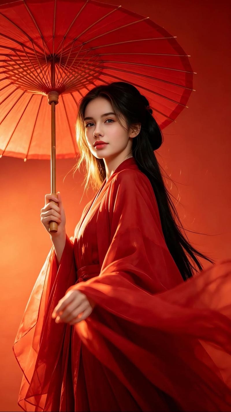 中式汉服红色奇幻人像