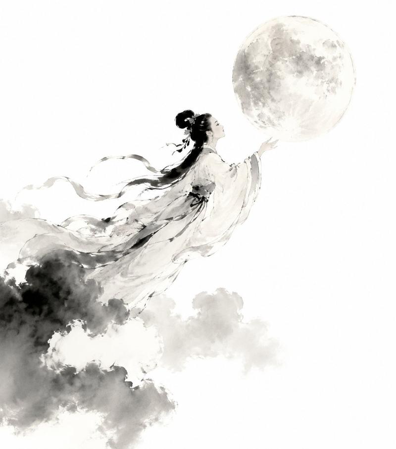中国传统水墨画风格嫦娥