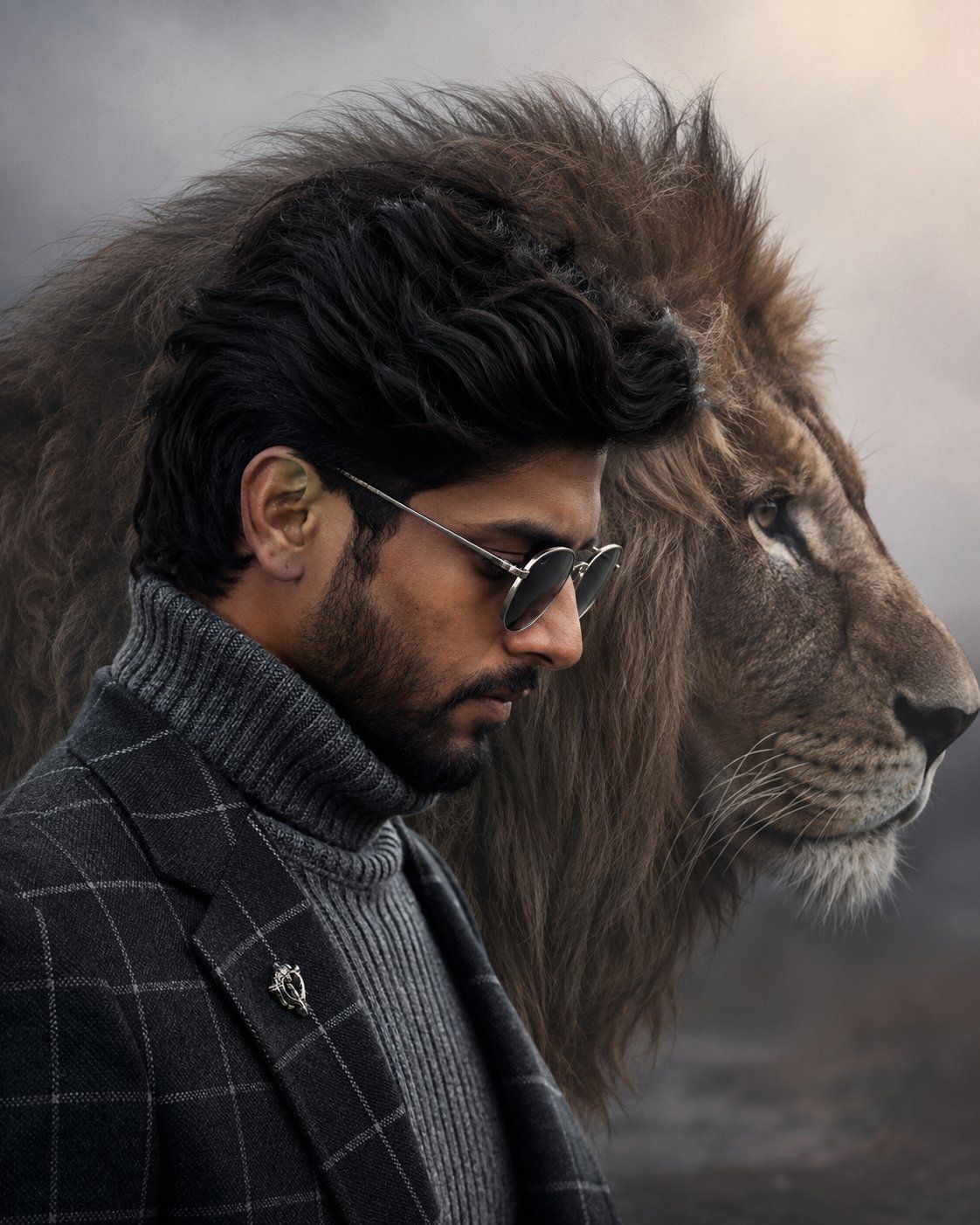 Cinematic Fashion Portrait with Lion