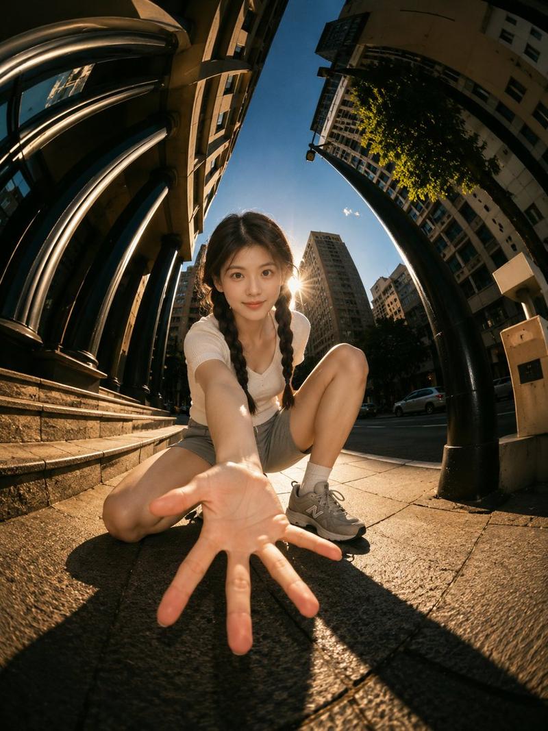 电影感鱼眼城市人像