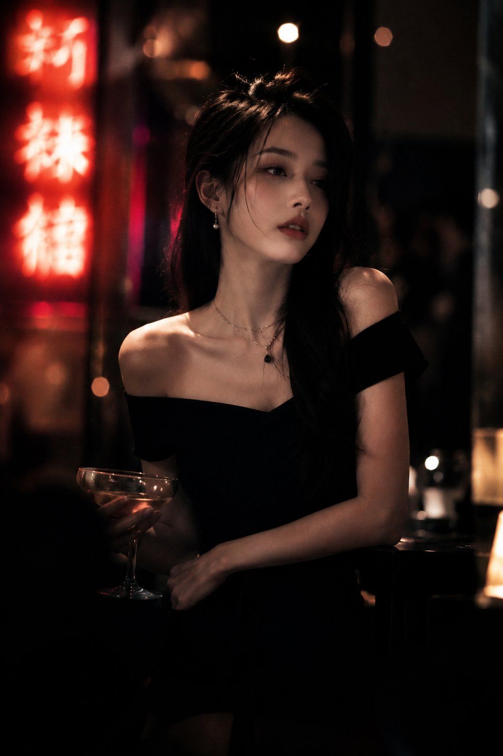 豪华酒吧中的写实电影感人像