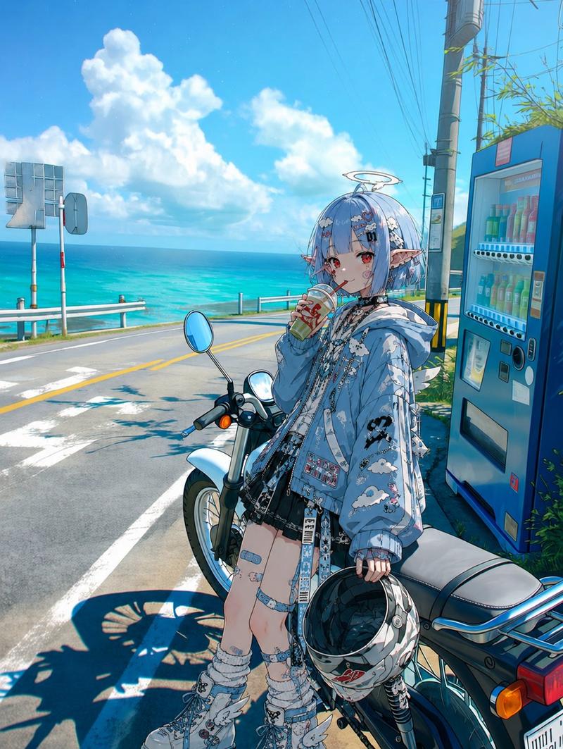 Coastal Motorcycle Anime Girl