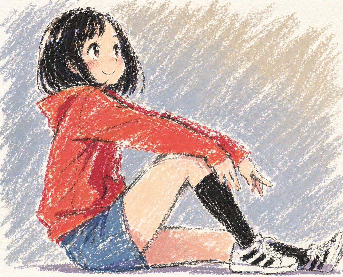 油画棒风格可爱动漫少女