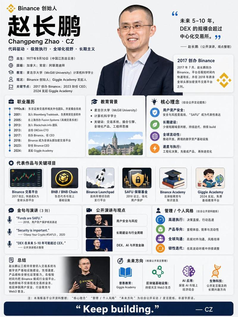 赵长鹏（CZ）个人履历信息图海报