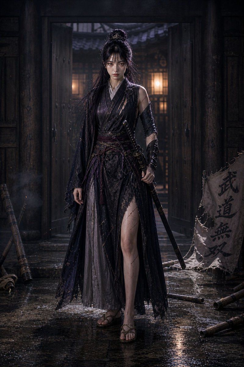 雨中暗黑奇幻女剑客