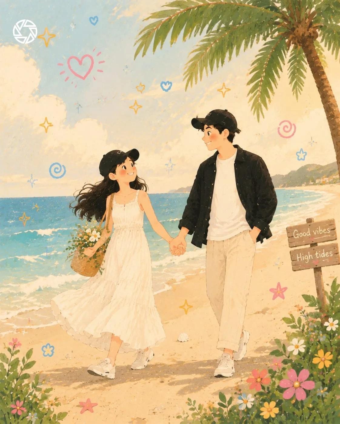 梦幻柔和浪漫情侣插画