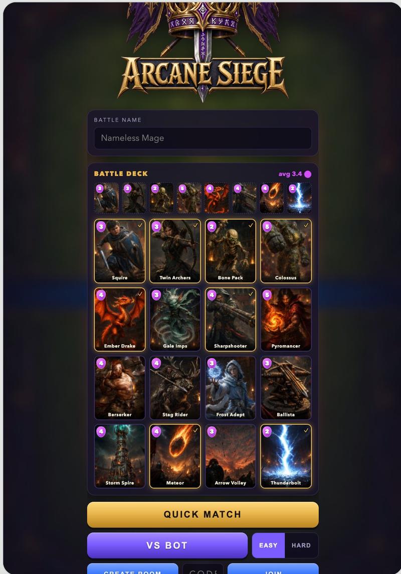Arcane Siege 移动端卡组 UI