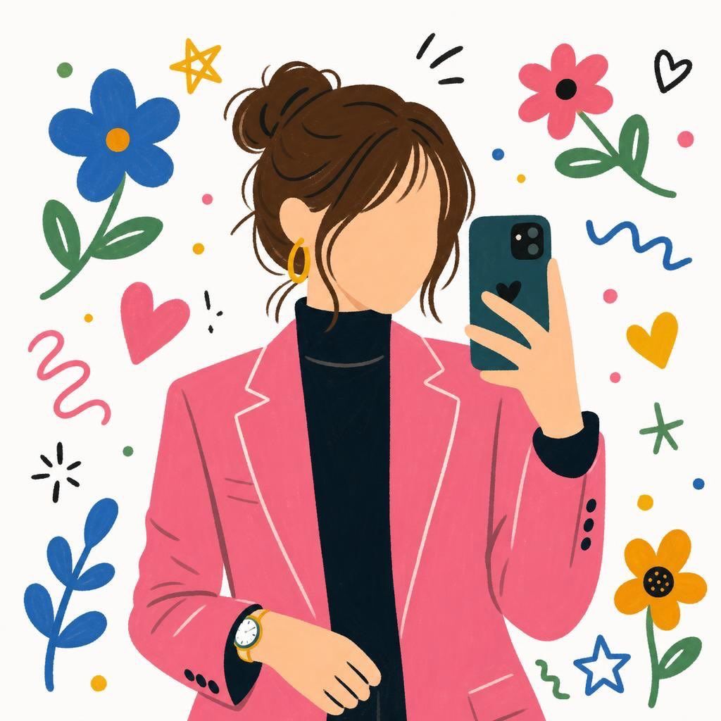 扁平化卡通无脸女孩插画