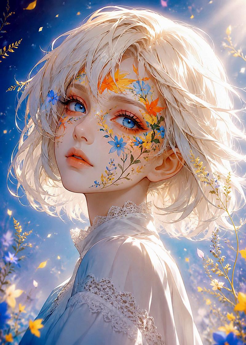 花卉面部彩绘动漫肖像