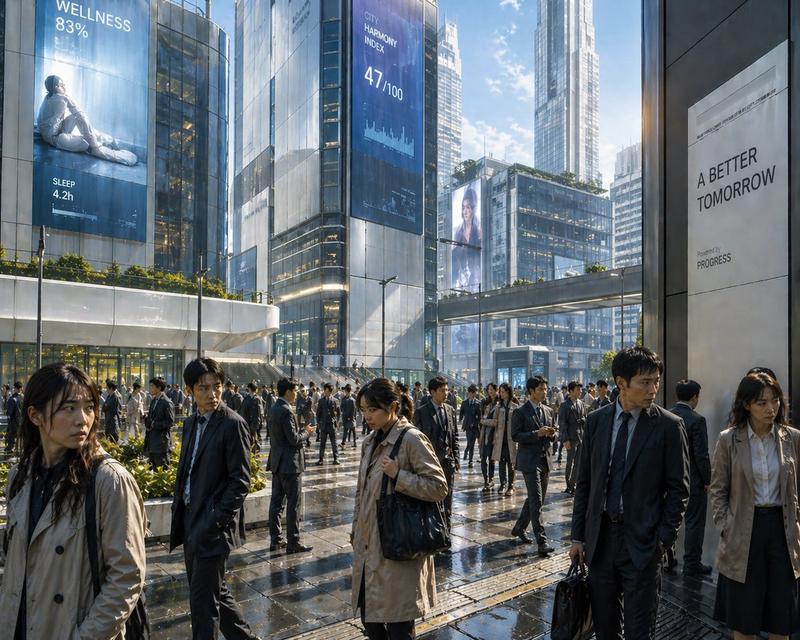 充满数据项目展示的未来企业广场
