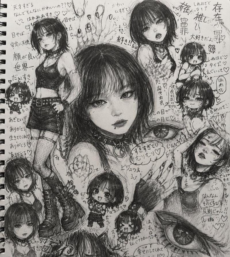 哥特风动漫速写本拼贴画