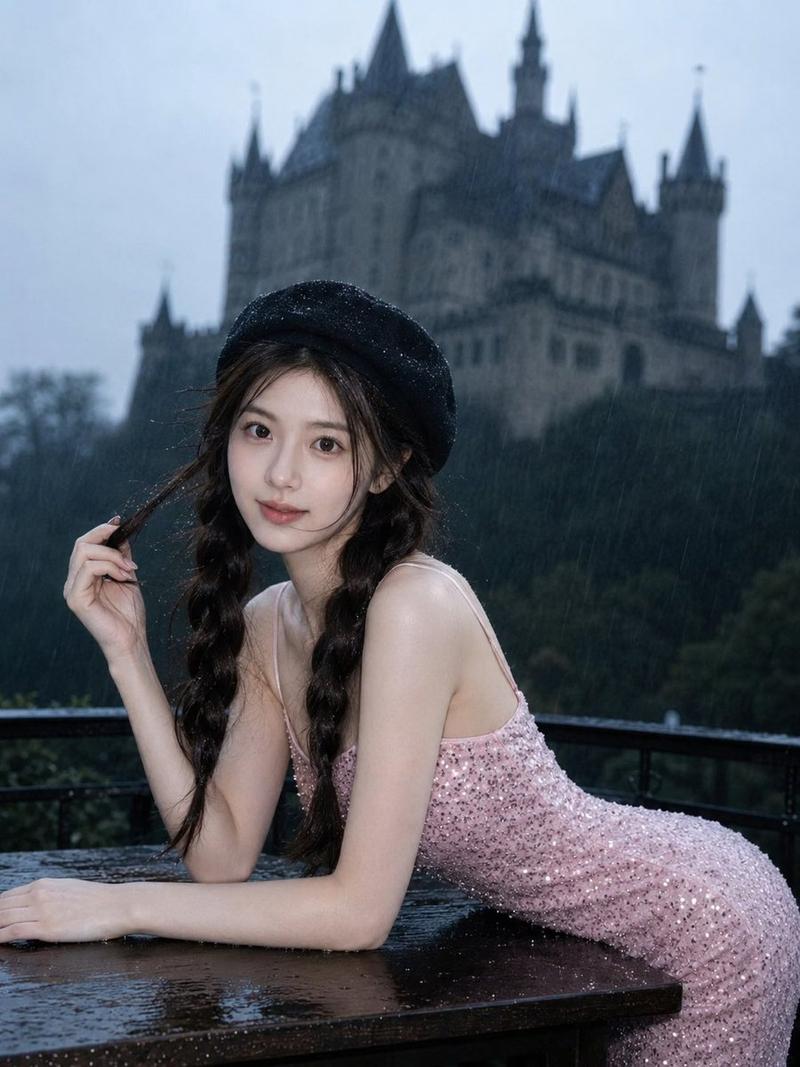 哥特式雨中城堡电影感肖像