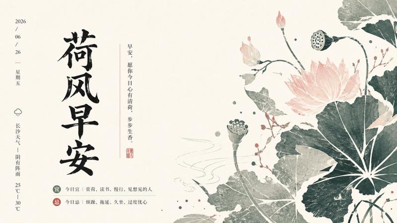 中式荷花早安海报