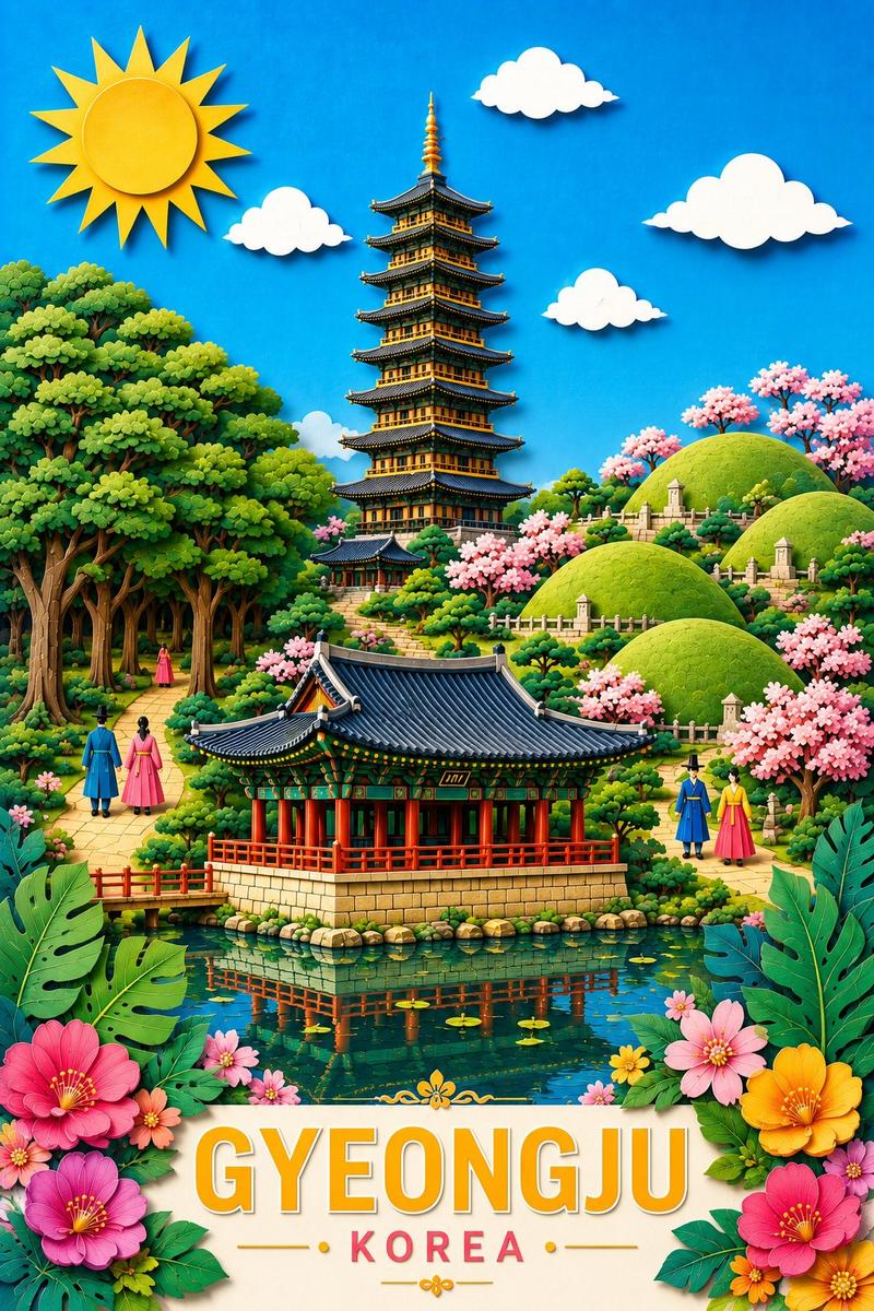 Gyeongju Korea Paper-Cut Travel Poster