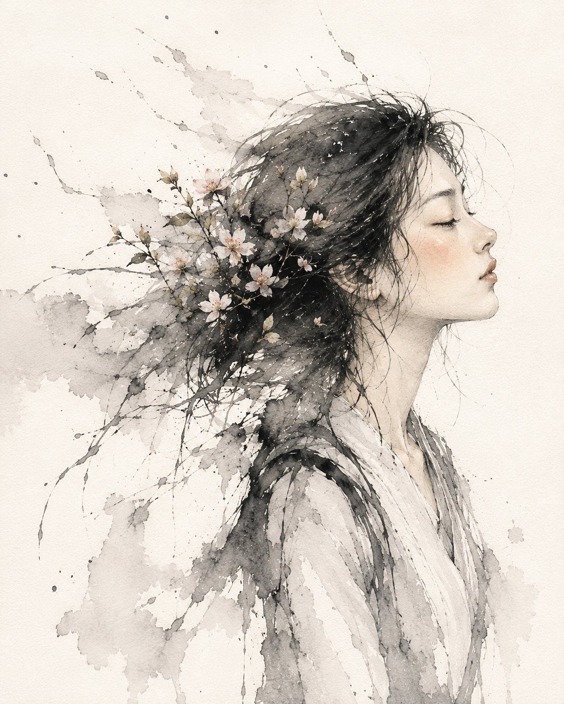 水墨樱花肖像