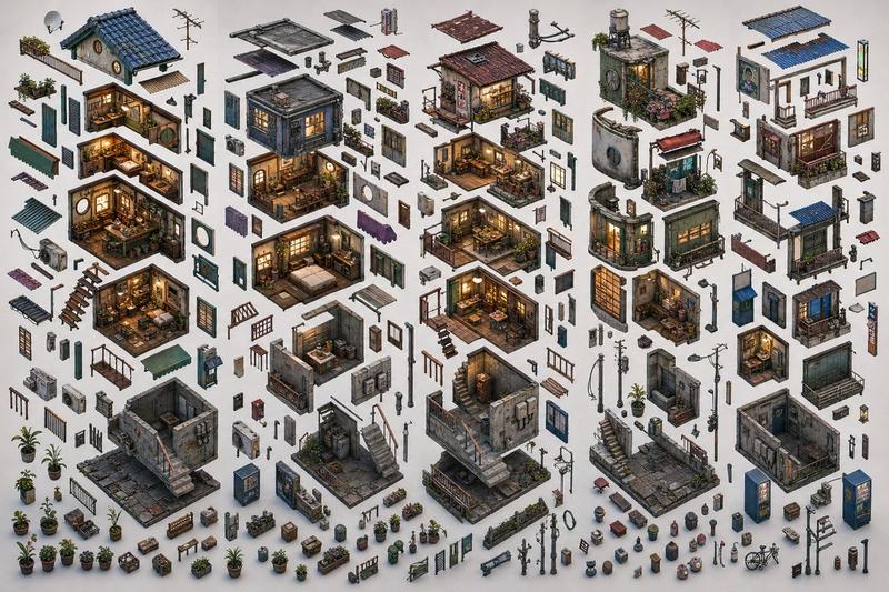 等轴测拆解式城市资产图集