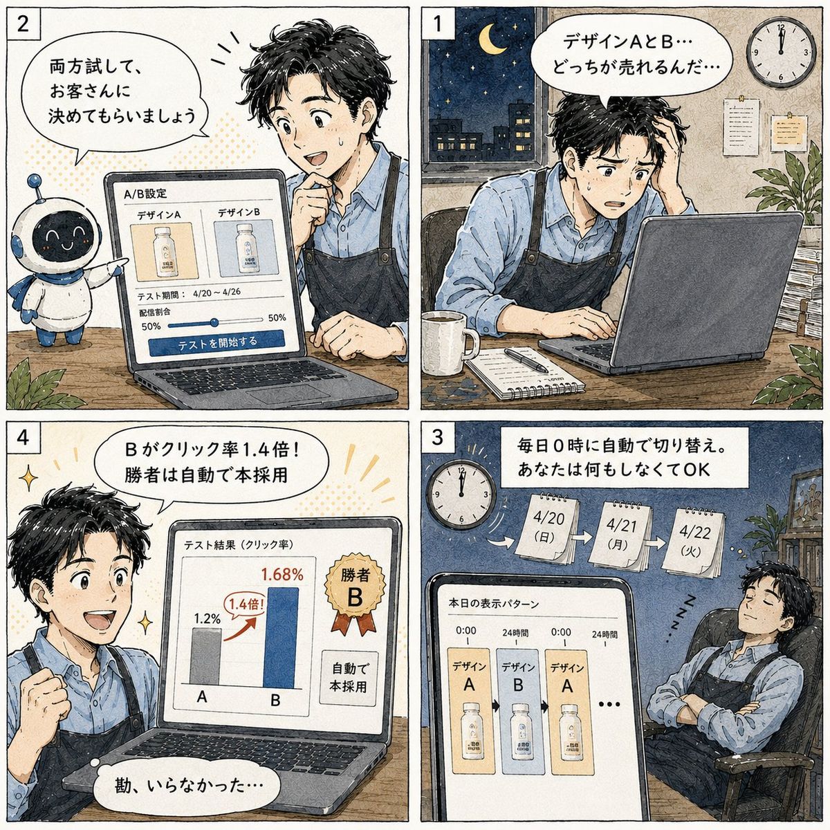 日式漫画 A/B 测试四格漫画