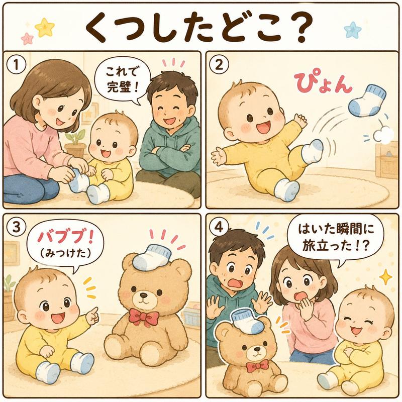 可爱的日系婴儿袜子四格漫画