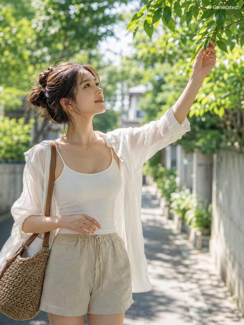 夏季住宅区街道女性肖像