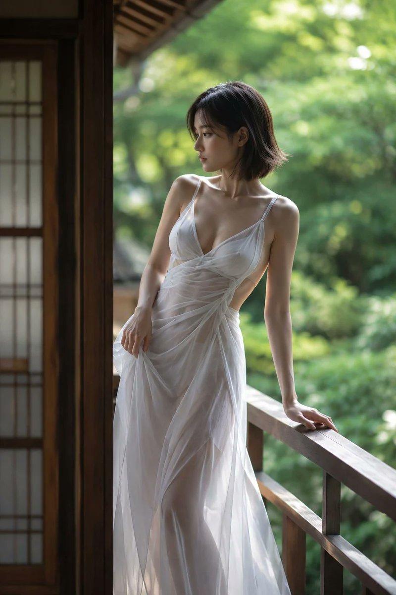 日本女性传统缘侧肖像