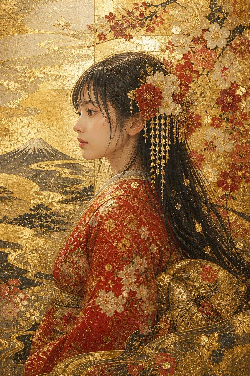 切金工艺金箔和服肖像