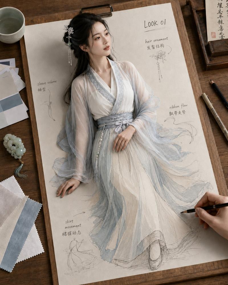 古风汉服草图跃然纸上