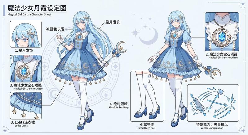 蓝色魔法少女角色设定图