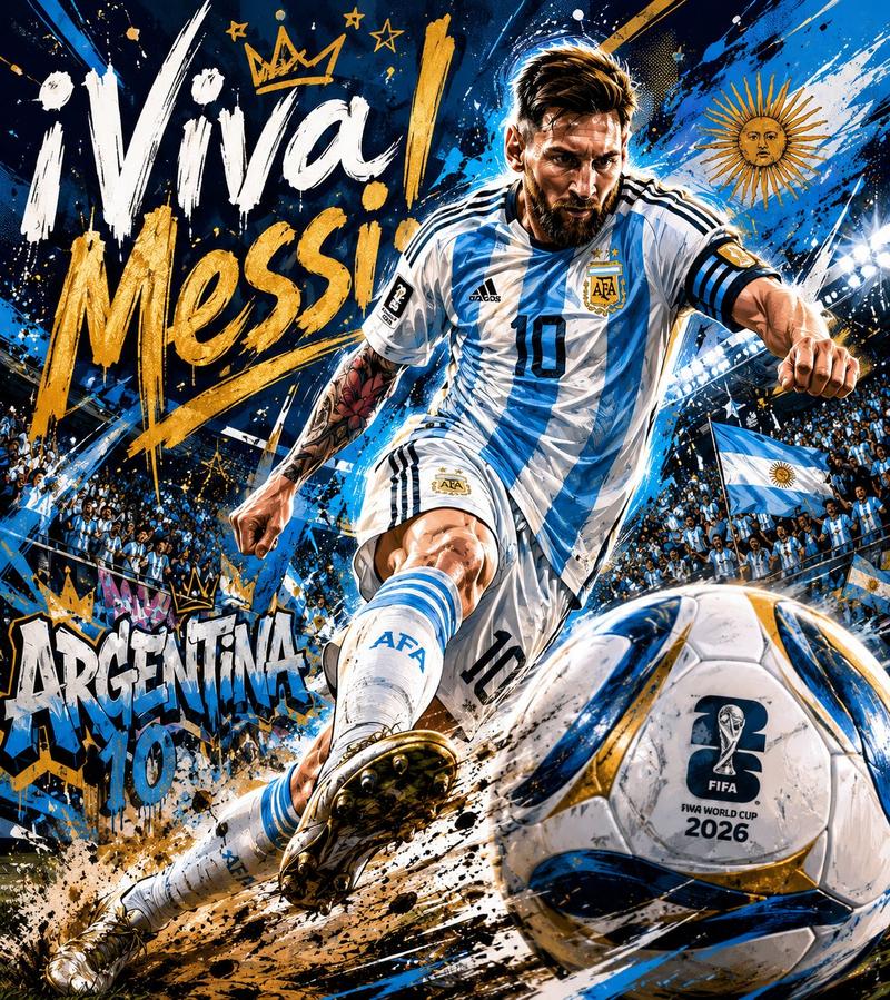 利昂内尔·梅西 (Lionel Messi) 街头艺术风格足球海报