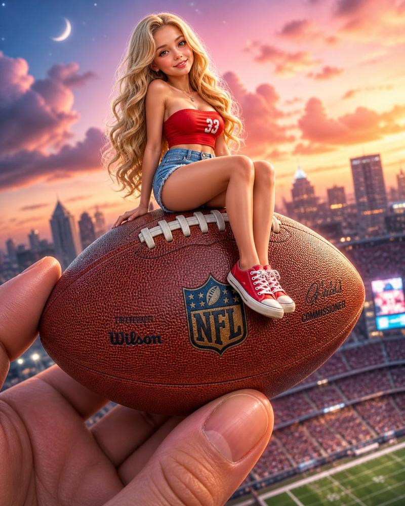 Miniature Girl on Giant Football
