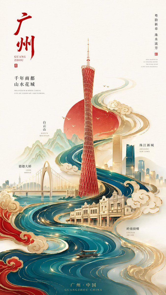 极简城市海报提示词