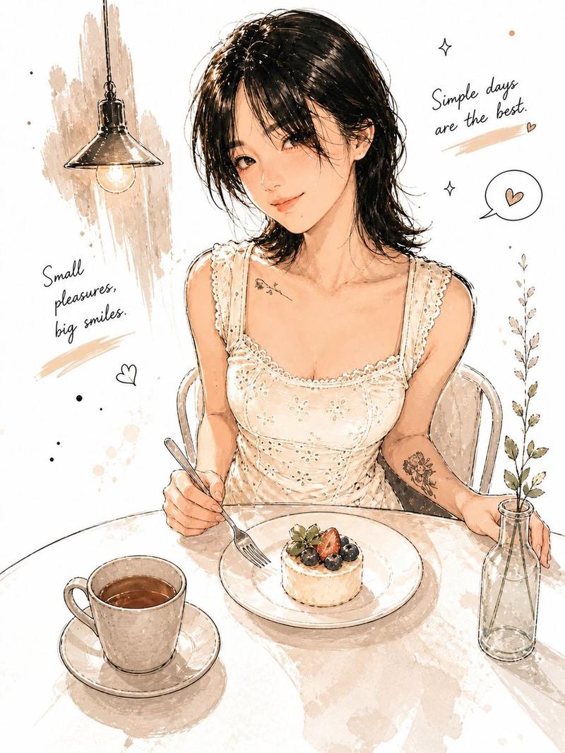 极简水彩咖啡馆插画